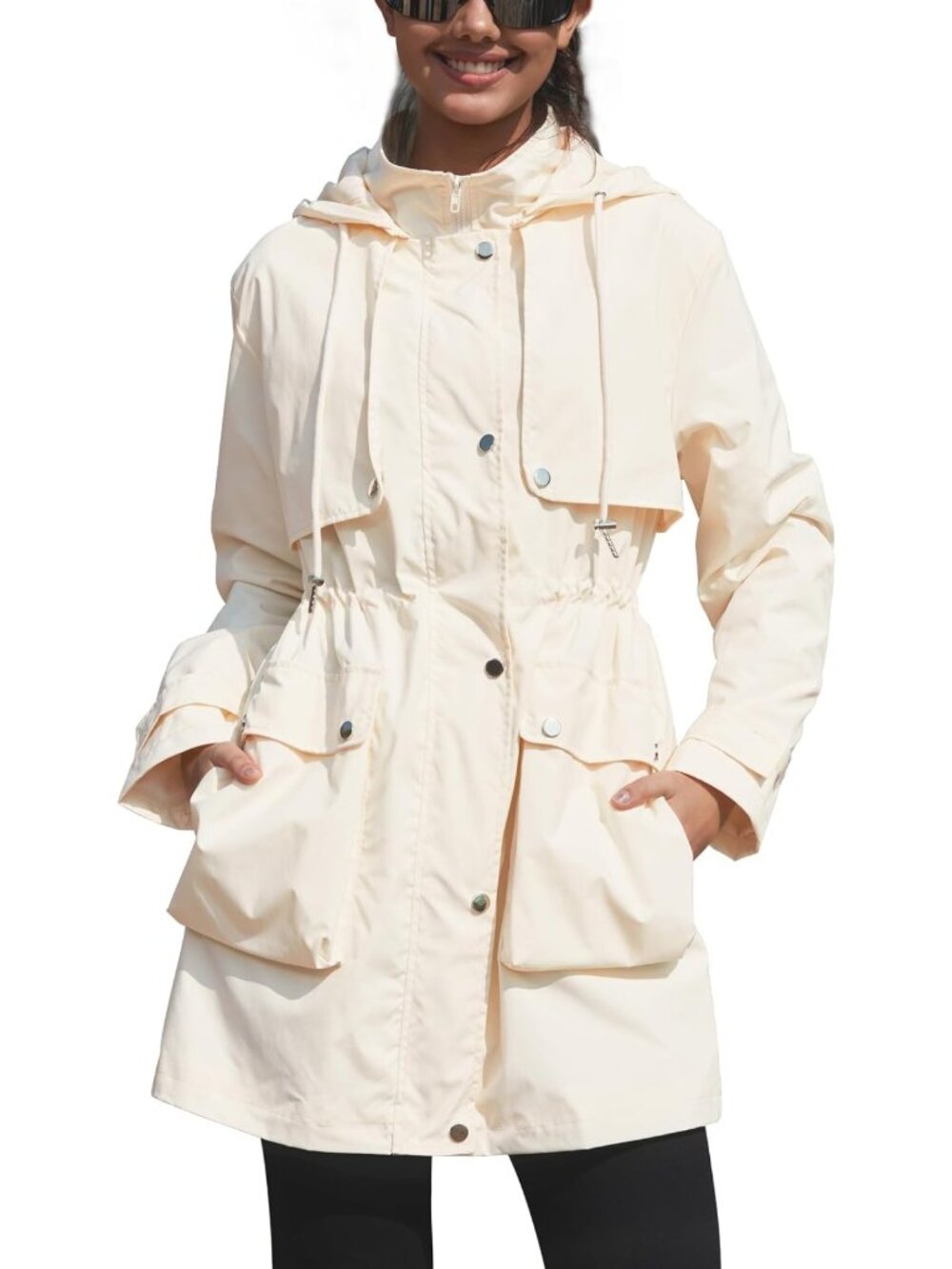 Lightweight Waterproof Long Rain Jacket - Lined Windbreaker Trench Coat for